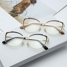 时尚变色复古猫眼平光镜女潮流韩版防蓝光金属眼镜框架现货批发