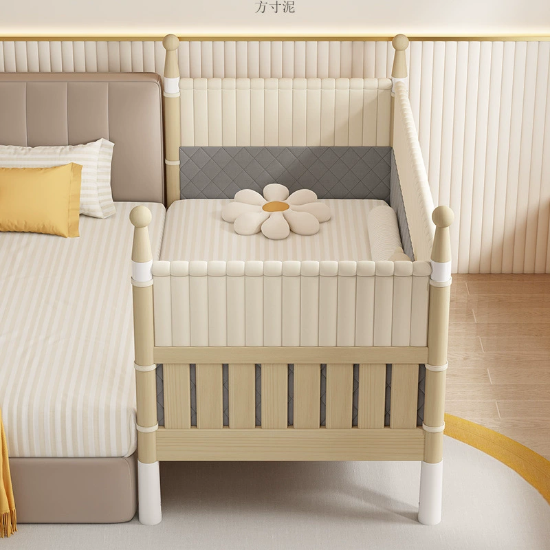 Кровать для сращивания ребенка Подъем с ограждением может быть поднит с обнесением кровати, расширена большая кровать рядом с цельной деревянной детской односпальной кроватью