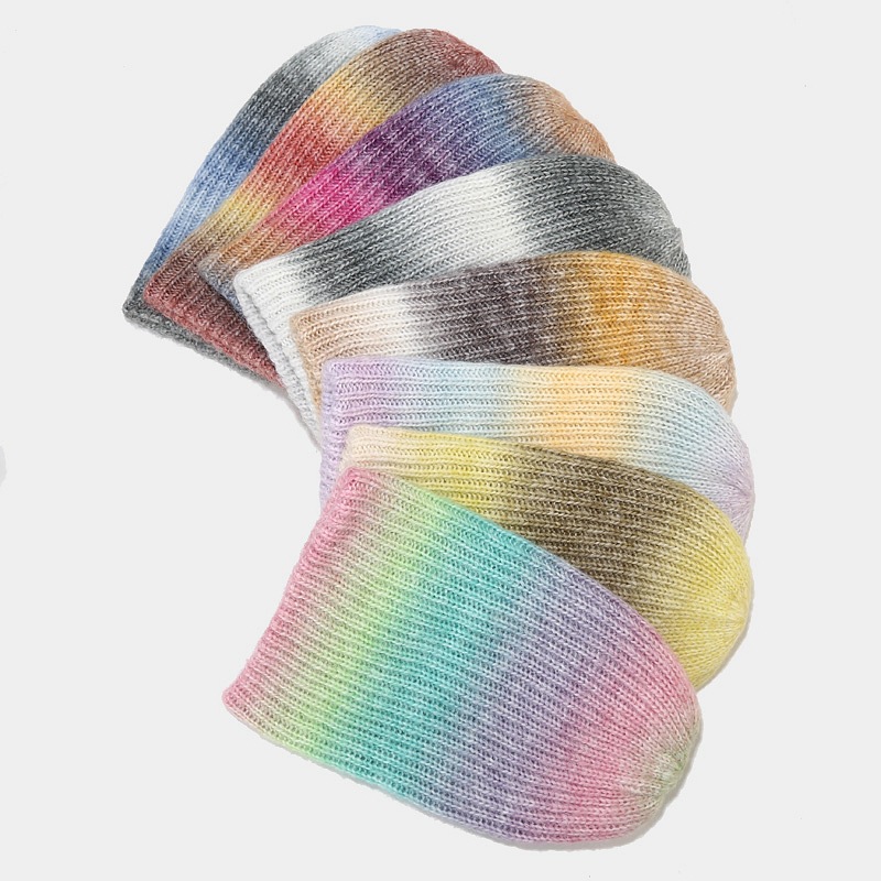 New autumn winter knitted trend gradient color tie dye warm woolen hat for children, soft and skin friendly pile cap_voghion.com