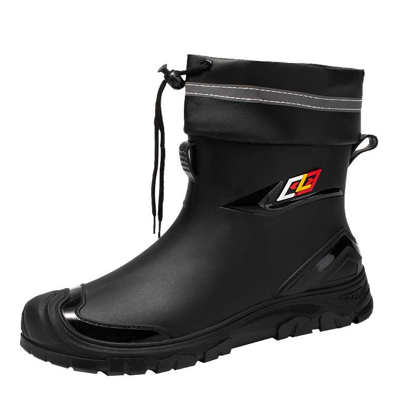 Nuevas botas de lluvia, zapatos de goma de trabajo impermeables y antideslizantes para hombres, jinete de pesca de suela blanda resistente al desgaste más botas de lluvia de terciopelo, zapatos de agua para hombres