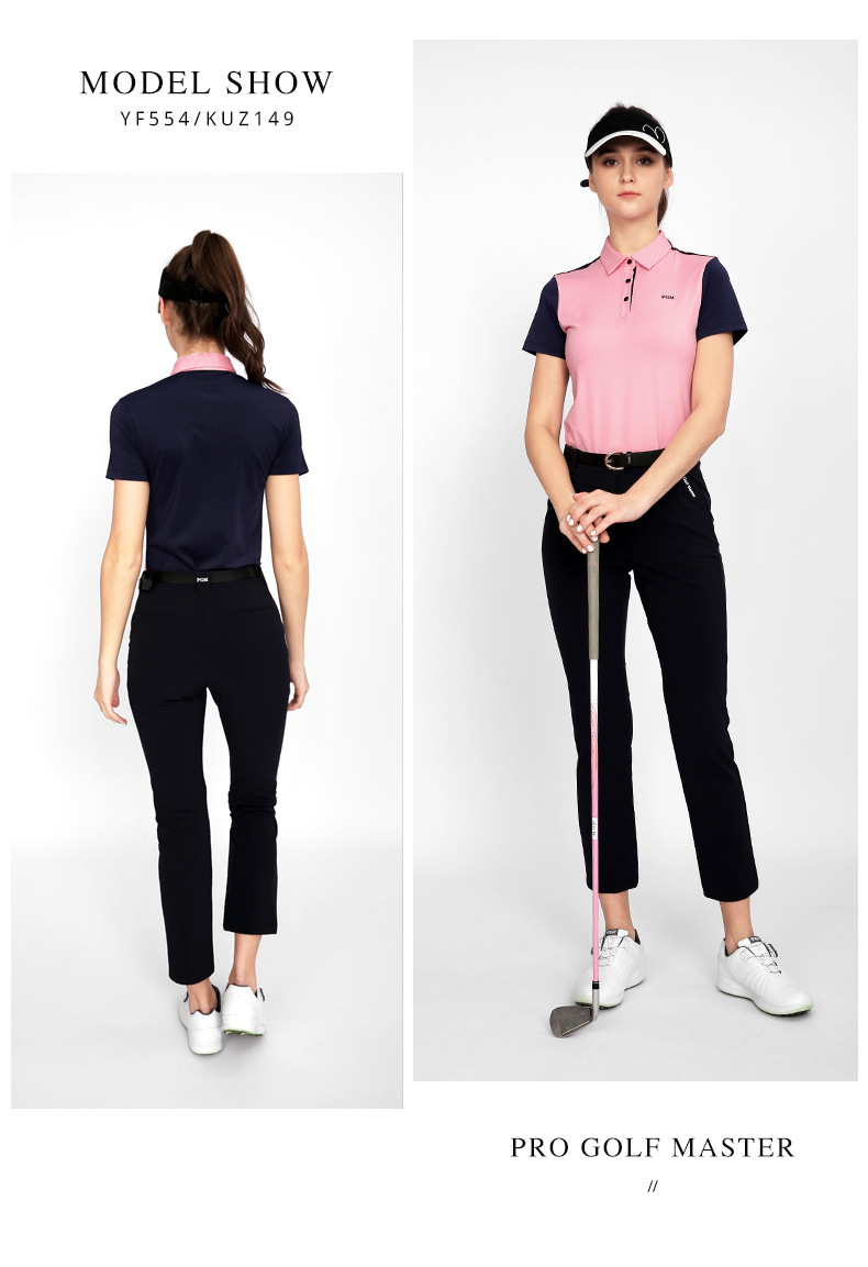 Áo thun nữ ngắn tay phối màu thể thao golf thoáng khí — YF554-Áo màu hồng, YF554-Áo màu trắng, KUZ149-Quần màu xanh nước biển, KUZ149-Quần Trắng chi tiết 9