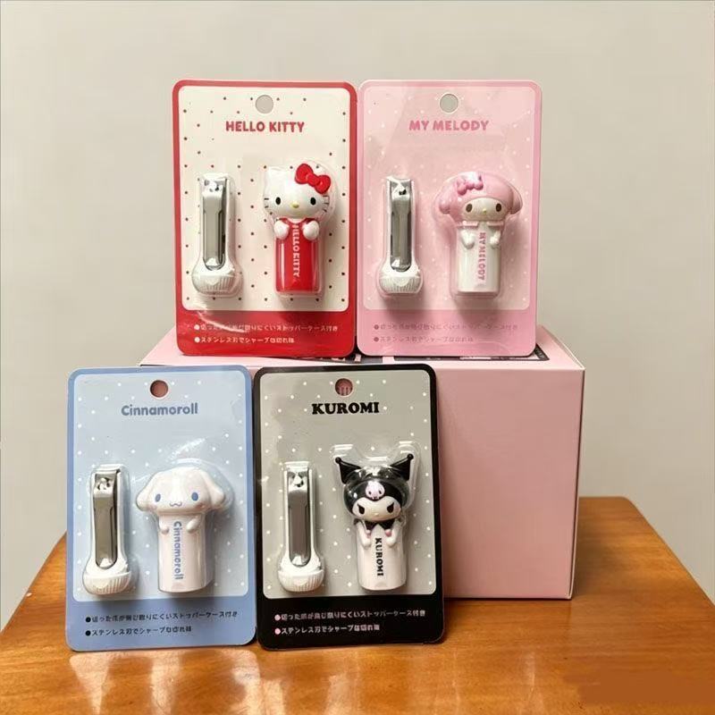 Cross-border nail clippers with a lid for storage and to prevent splattering, featuring Kitty, My Melody, Cinnamoroll, and Sanrio designs, suitable for adult dorms