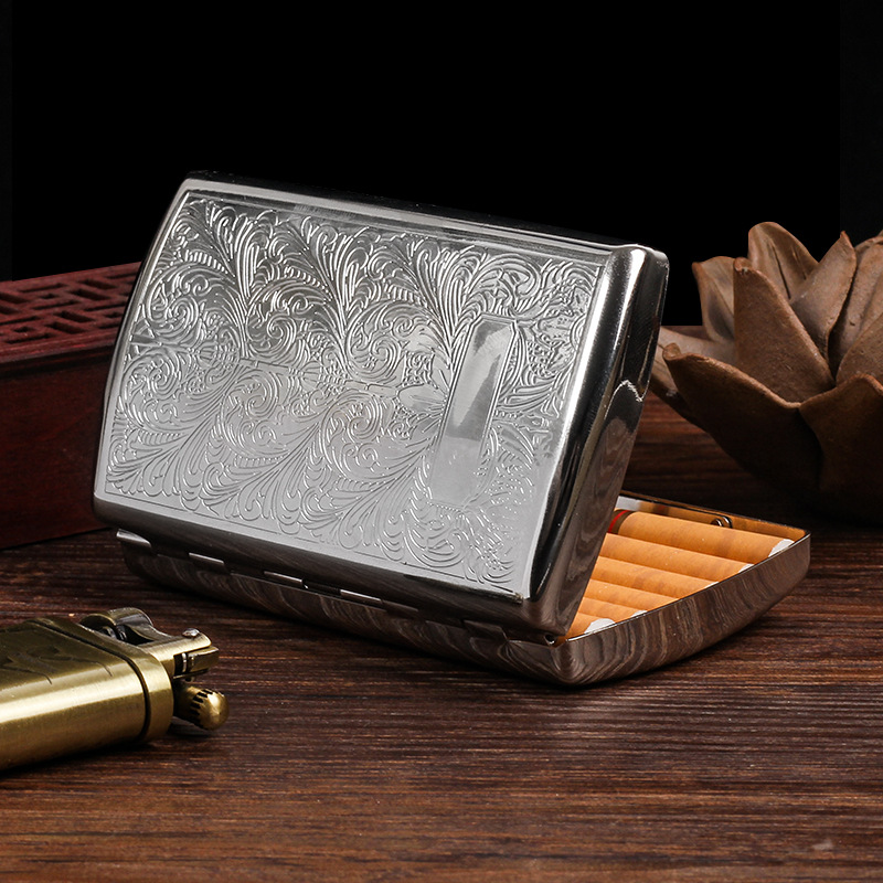 双枪烟盒 12支装镀铬便携烟盒创意 富贵繁花男士礼物铜烟盒子