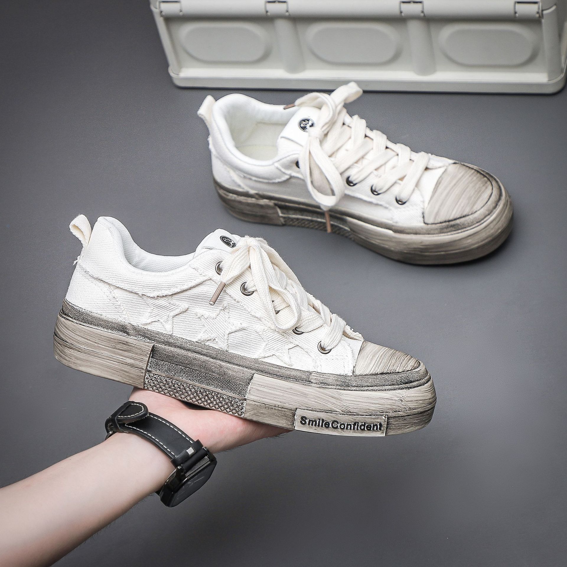 Zapatos de moda para hombres con suela gruesa 2025, zapatos de lona de color antiguo, zapatos de lona de estilo de puerto para hombres, zapatos sucios, zapatos de skate