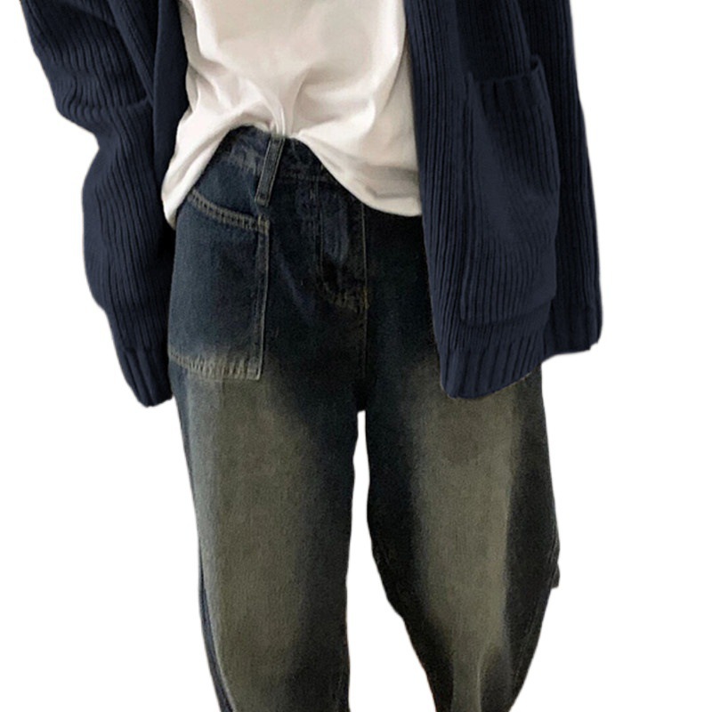 티베트어 블루 V-넥 니트 카디건 스웨터 여성 코트 2024 새로운 폭발 가을과 겨울 마일라드웨어 탑