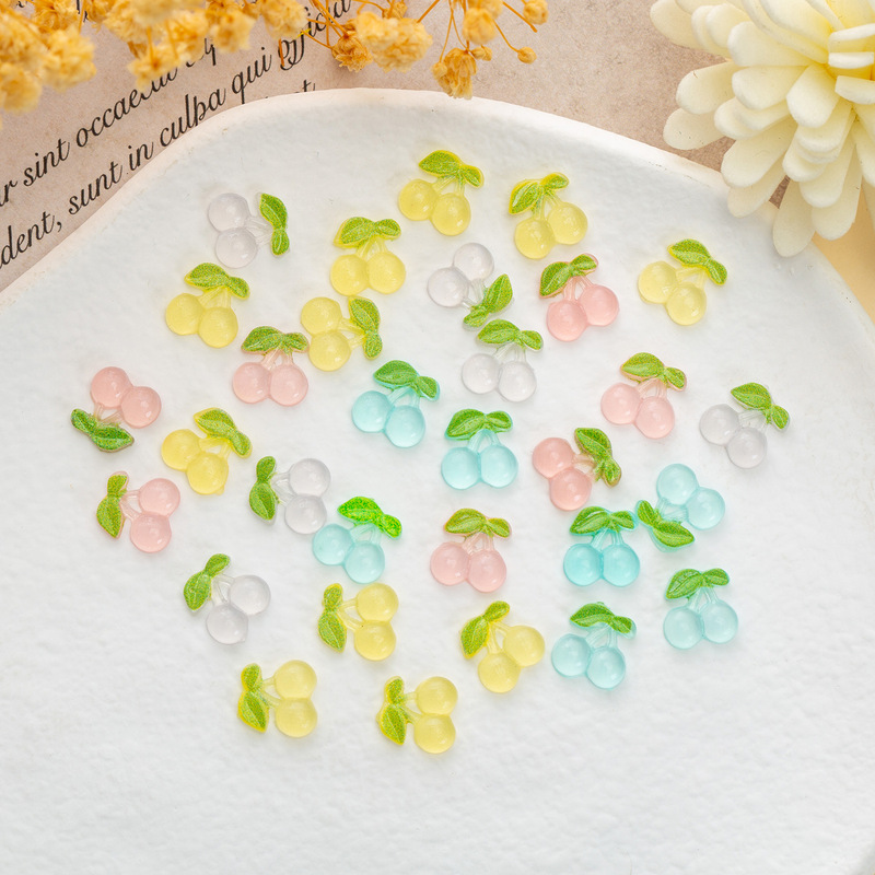 Summer Cherry Nail Jewelry Light-changing Luminous Resin Three-dimensional Painted Printing Fruit Nail Accessories