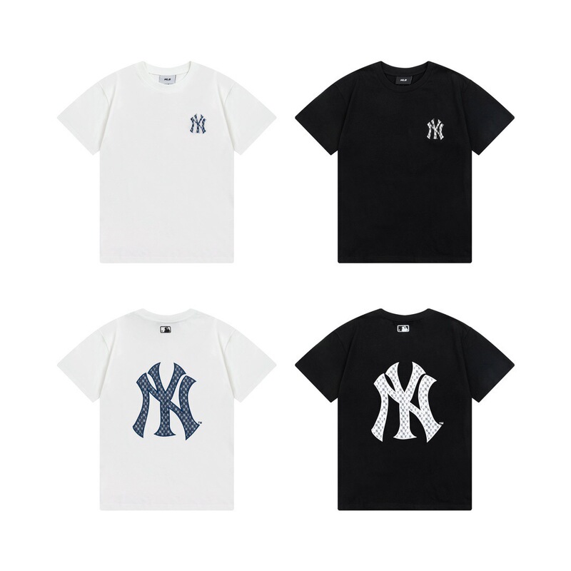 Mlb Trendy Brand Presbyopic Print Logo Embroidered Short-Sleeved Men and Women Couple Casual Sports Wholesale Same Style T-Shirt 24 New Styles