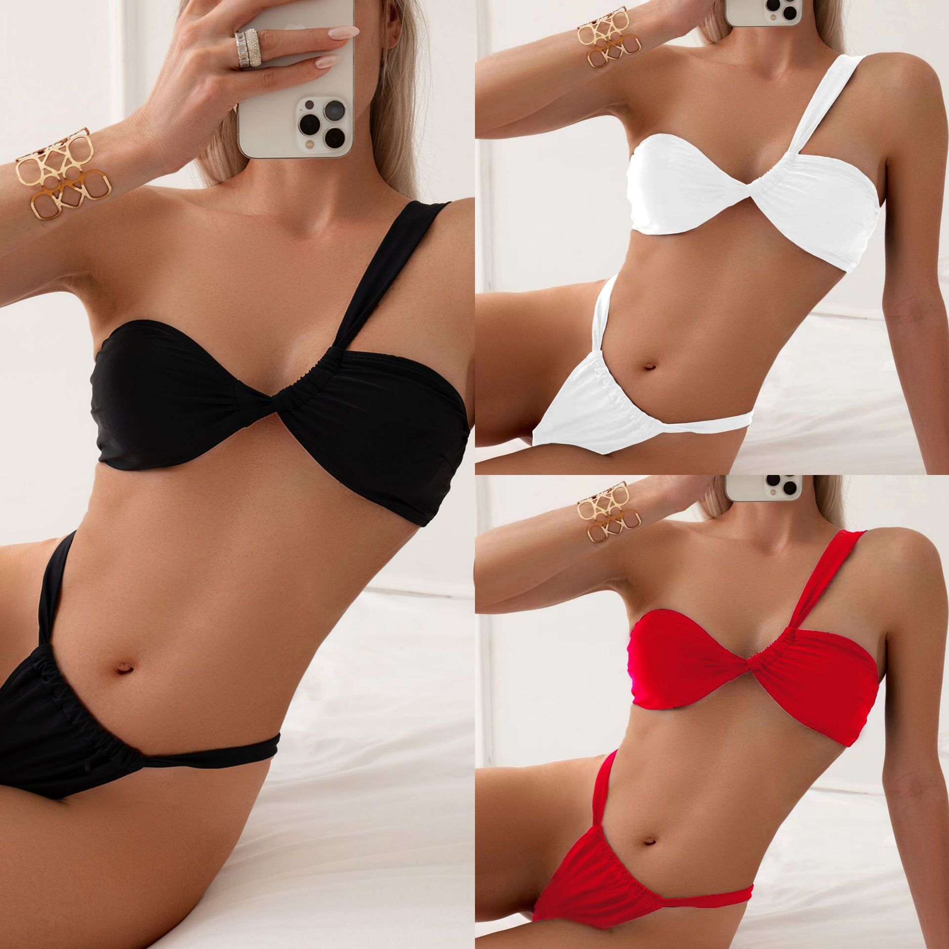 112g Weight Women's Solid Color 2 Pieces Set Bikinis Swimwear