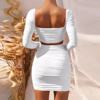 European and American sexy low cut pleated two-piece dress