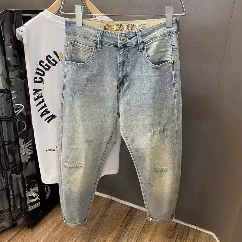 Легкие летние тонкие универсальные джинсы, мужские брюки, slim fit