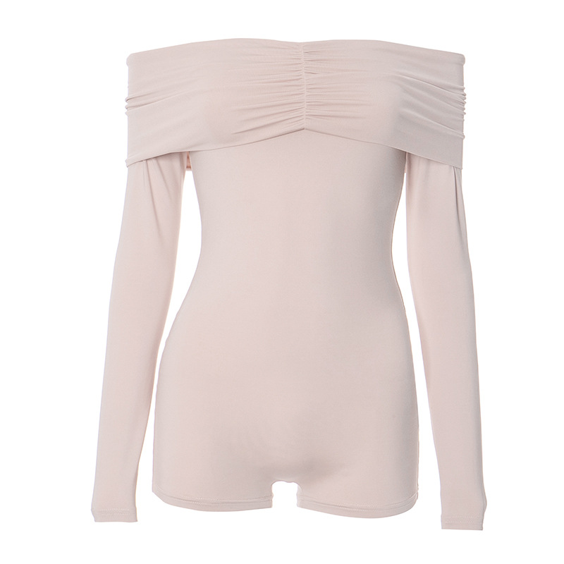 Women Clothing Off Shoulder Pleating Long Sleeve Tight High Waist Romper Women