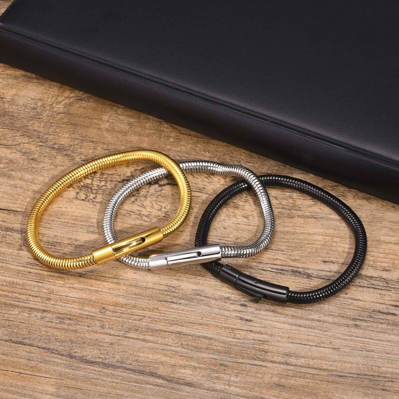 Stainless Steel Snaps Round Snake Chain Thick Bracelet Men's Fashion Jewelry Wholesale Spring Creek Water BR-1857