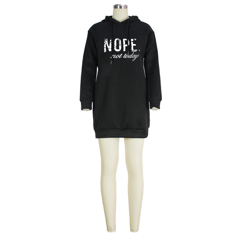 Sweater Women Autumn Winter Nope Printed Hooded Mid Length Top Short