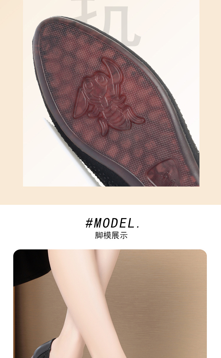Sandal nữ da thật mũi tròn đính đá đế bệt thoáng khí — Màu be chi tiết 10