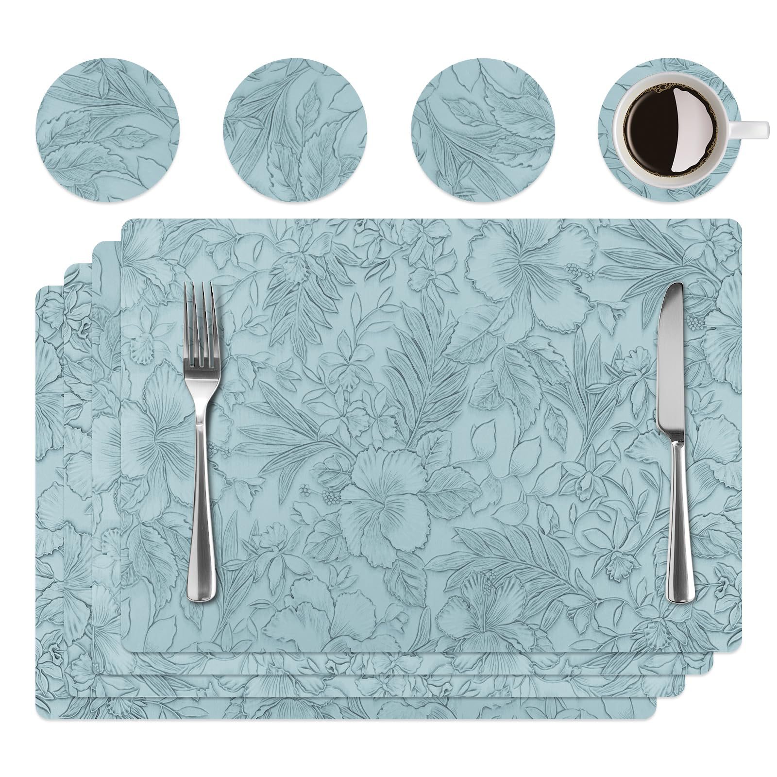 Flores en relieve almohadillas de cuero anti-deslizante almohadillas de pvc almohadillas de mesa de aislamiento térmico almohadillas de tazas de hotel doméstico transfronterizo