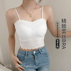夏の薄いタイプの傷のない涼しさのベストの女性の胸のパッドの一体式の防走光レースの大きいサイズの美背の下着