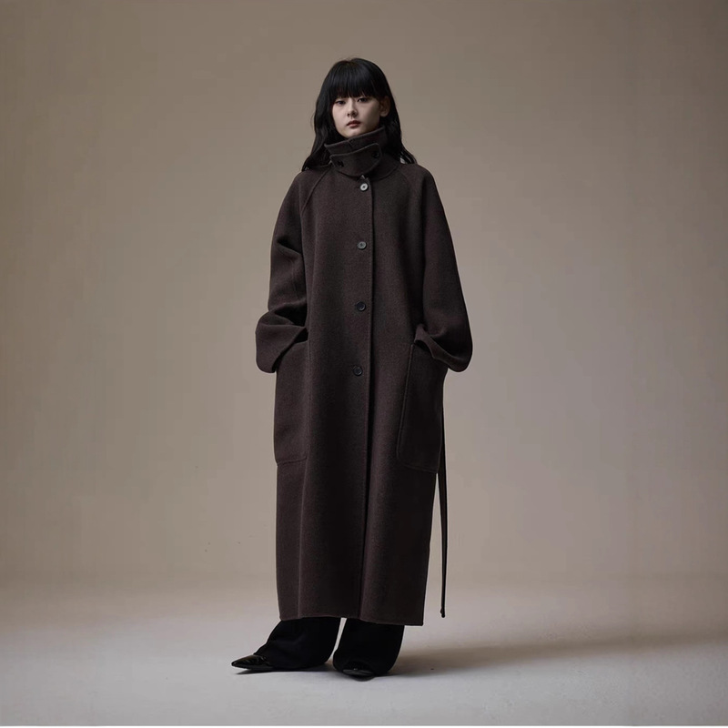 Autumn and Winter New Wool Coat Single-Breasted Double-Sided Cashmere New Stand-Up Collar Winter Outwear Women's Woolen Wool Coat