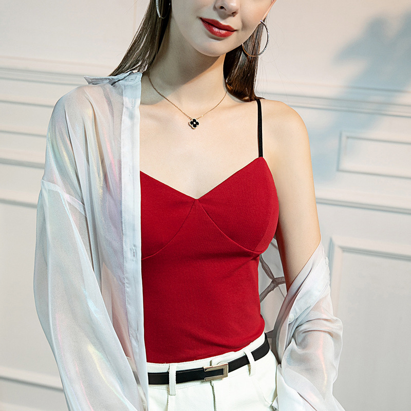 2 Summer New Pure Cotton Sling Women's Slim Fit with Chest Pad Inner Wearing Sexy Outer Wearing All-match Vest Detachable Chest Cotton