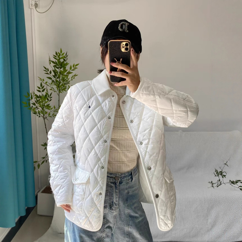 新品~拉夫秋冬25RL小马刺绣棉服外套菱格翻领棉衣单排扣开衫女士|undefined