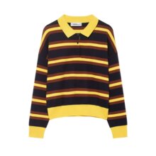�羳��óŮװ2025�ﶬŷ��POLO�쳤��ײɫ������֯������ŮA36990