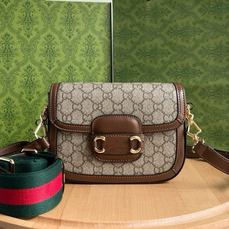 G Brand 1955 Saddle Bag with Double Shoulder Straps, Horsebit Buckle, Genuine Leather Single Shoulder Crossbody Bag for Women, 2025 New Versatile Model