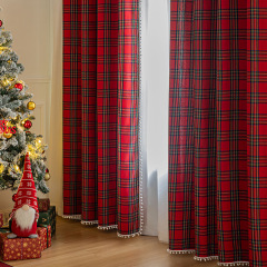 Cross-border New Christmas American Retro Blackout Curtains Red and Green Plaid Holiday Living Room Bedroom New Year Curtains Finished Products