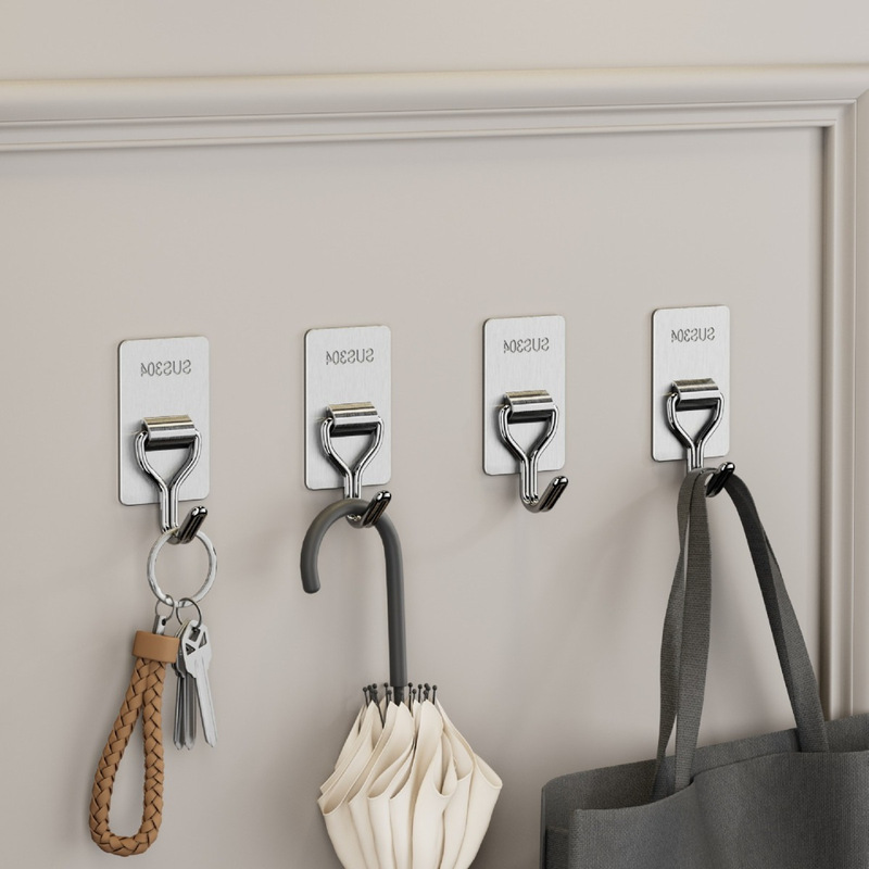 Stainless Steel Hooks for Kitchen, Multifunctional Wall-Mounted Clothes Hooks, No-Drill, Traceless Adhesive Hooks, Modern and Simple, Nail-Free