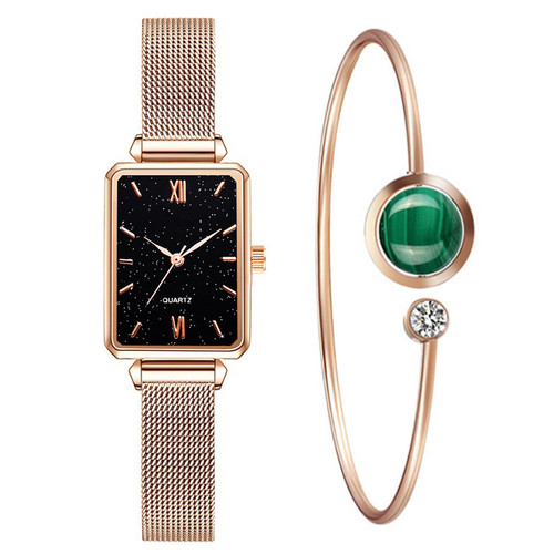 Internet celebrity fashion watch small green watch square lazy magnet buckle women's versatile suit combination gift women's watch
