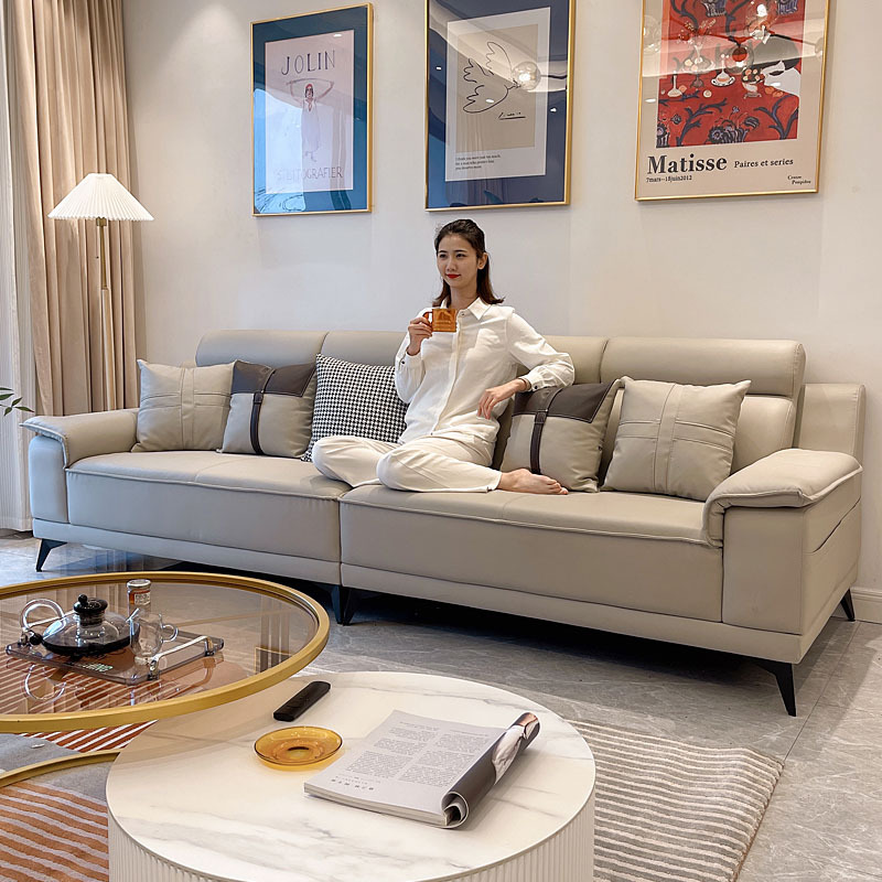 Italian Minimalist Accessible Luxury Black Leather Sofa Living Room 2025 New Cat Scratch Cloth Straight Row Three or Four Person Furniture