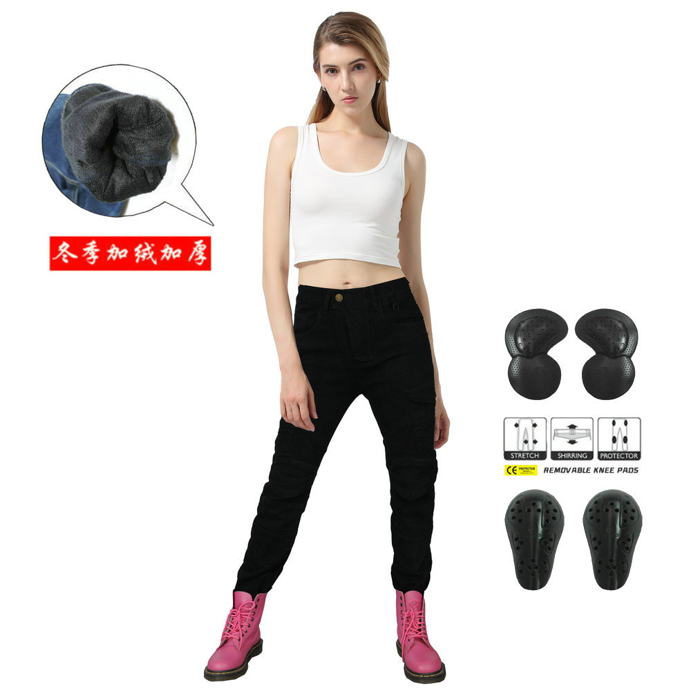 Directo de fábrica VOLERO ejército verde casual forrado de lana pantalones de la motocicleta pantalones vaqueros de la motocicleta de carreras de invierno pantalones para las mujeres