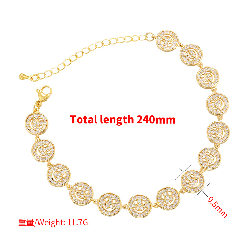 Smiley Face Fashion Copper Zircon Adjustable Tail Chain Bracelet display picture 3