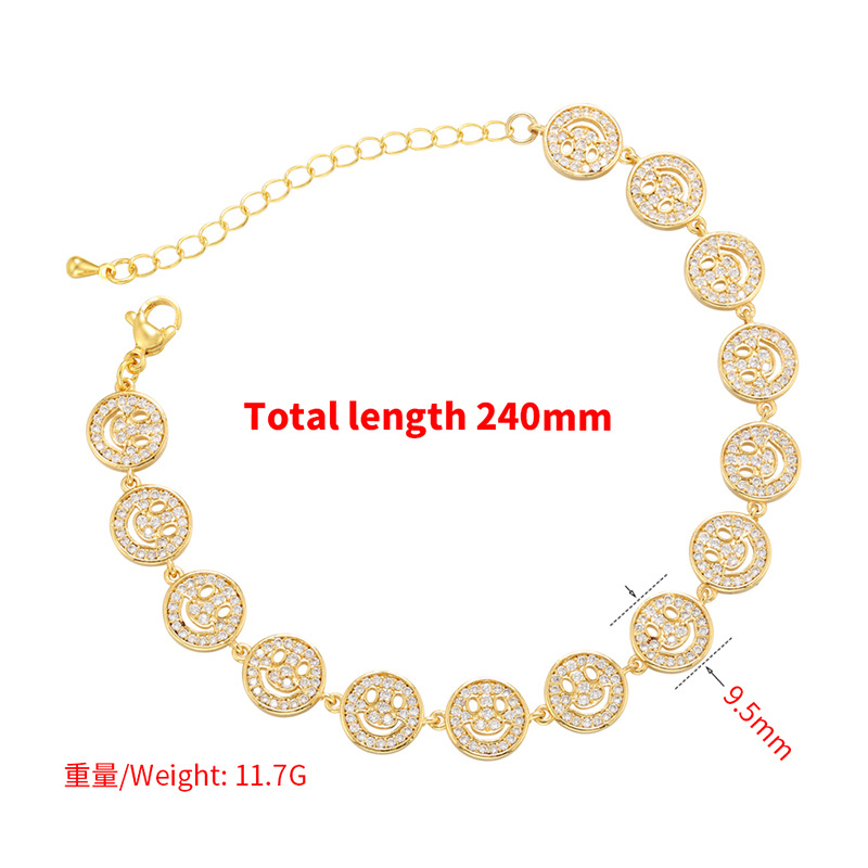 Smiley face fashion copper zircon adjustable tail chain bracelet