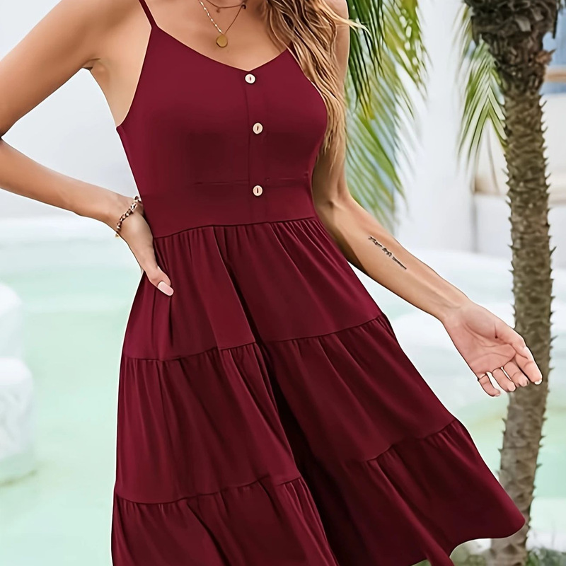 European and American Style Three-Dimensional Printed Suspender Dress, Vacation-Style Seaside Beach Dress