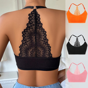 Cross-Border Women's Vest-Style Bra with Large Backless Lace Trim, Adjustable Thin Straps, Push-Up Lingerie, Direct Sale from Manufacturer, in Stock