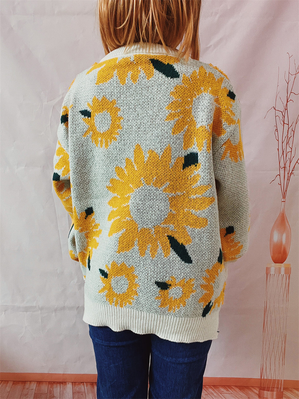 Women's Sunflower Jacquard Knitted Pullover Sweater For Winter_voghion.com