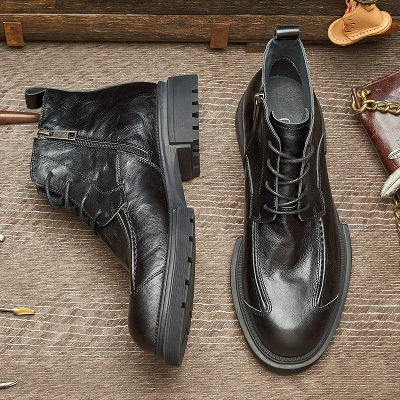 Мужские кожаные ботинки кожаные высокие молнии бизнес-ботинки Мартин толстые ботинки короткие ботинки ручной работы модные мужские ботинки E82