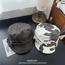 复古废土风渐变花朵平顶帽女26春夏新款做旧豹纹鸭舌帽出片潮帽男
