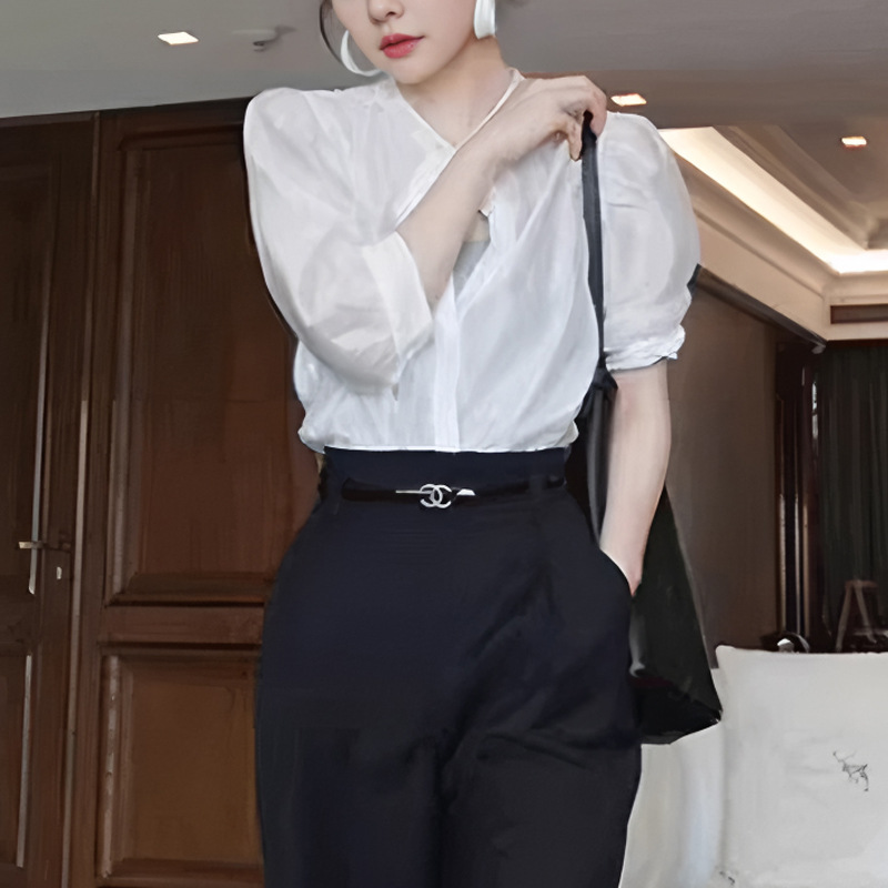2026년 여름 신상 프렌치 쉬폰 솔리드 컬러 심플 슬리밍 다용도 반팔 고급 셔츠 여성 캐주얼 탑