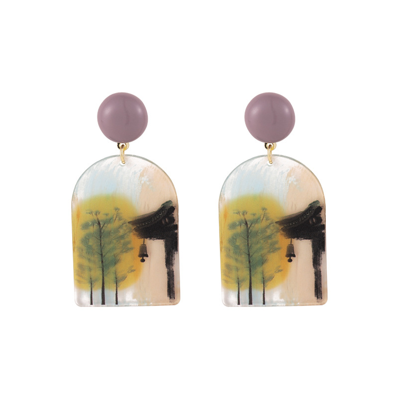 Vente En Gros Bijoux Peinture De Paysage Boucles D&#39;oreilles Pendantes Géométriques Nihaojewelry display picture 13