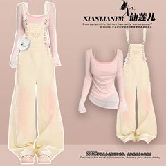 春夏セット女性2025新型洋気ドーパミン偽二枚上着と減齢デニムバックパンツ二枚セット