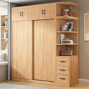 Solid Wood Wardrobe Log Small Apartment Door Storage Cabinet for Rental Room Children's New Wardrobe Home Bedroom sliding door
