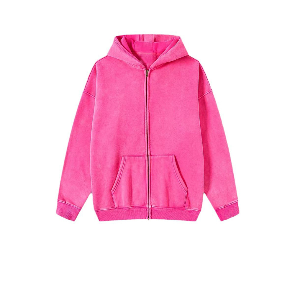 Comercio exterior 2024 marca de moda americana lavadora con sudadera con capuz cardigan retro con camisa con cremallera doble para hombres suelta sudadera con capuz