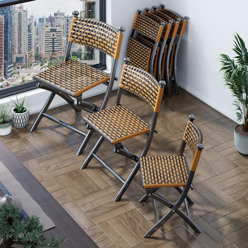 Folding Rattan Chair for Home Use, Lazy Leisure Rattan Backrest Small Chair, Single-Person Outdoor Folding Stool Table and Chair Set