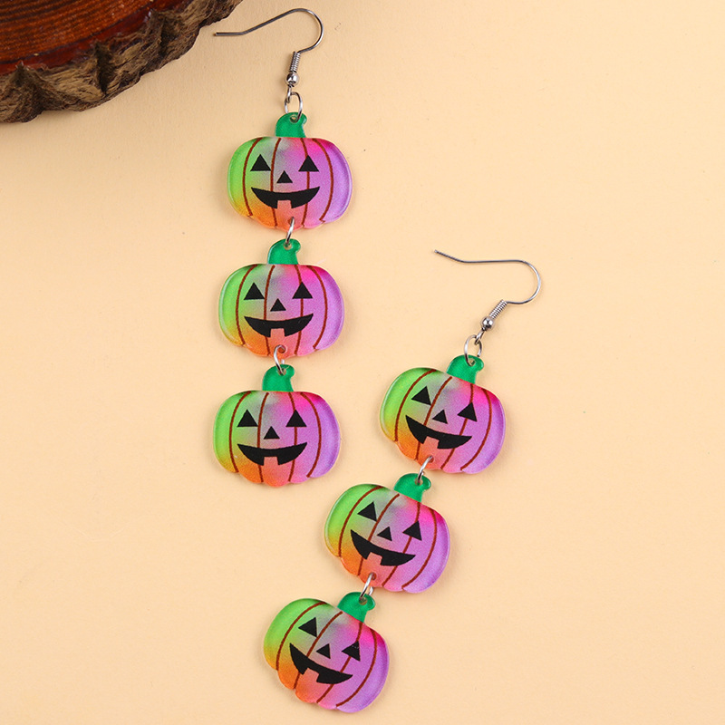 新しいハロウィンイヤリング、明るいコントラストカラー、ロングカボチャアクリルイヤリング、パーティーパーソナライズイヤリング、女性用イヤリング|undefined