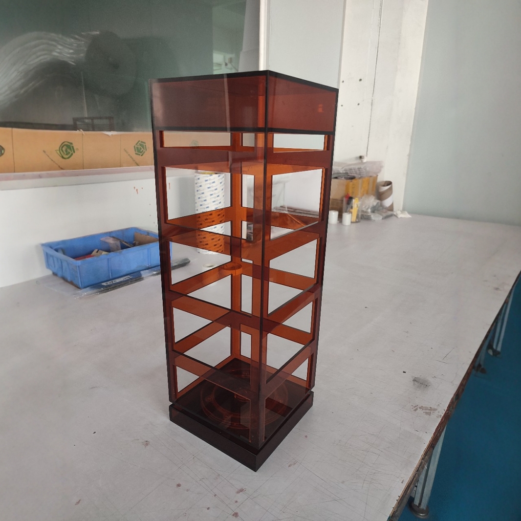 亚克力旋转展示架装饰品品牌展示可转动长方形黄茶色多种颜色
