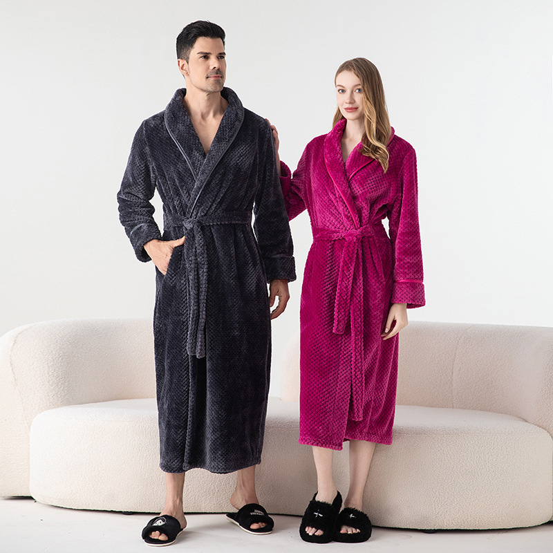 Cross-border Autumn and Winter Bathrobe fleece-lined Thickened Couple's Nightgown plus size Lined Pajamas Women's Bei Bei Velvet Comfortable Home Clothes Cross-border Autumn and Winter Bathrobe fleece-lined Thickened Couple's Nightgown plus size Lined Pajamas Women's Bei Bei Velvet Comfortable Home Clothes