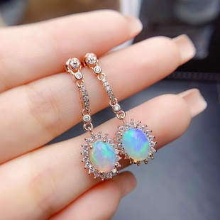 Factory wholesale explosions natural white opal earrings S925 silver inlaid main stone 6*8 selling Europe and the United States a generation of hair