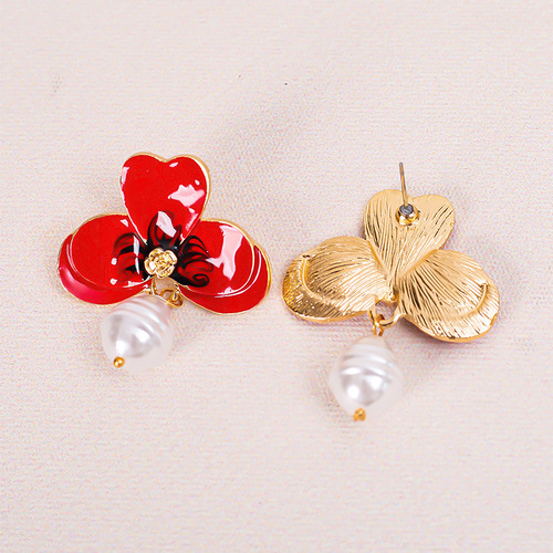 2 pairs European and American creative earring for women retro style alloy oil drop flower pearl earrings temperament earrings