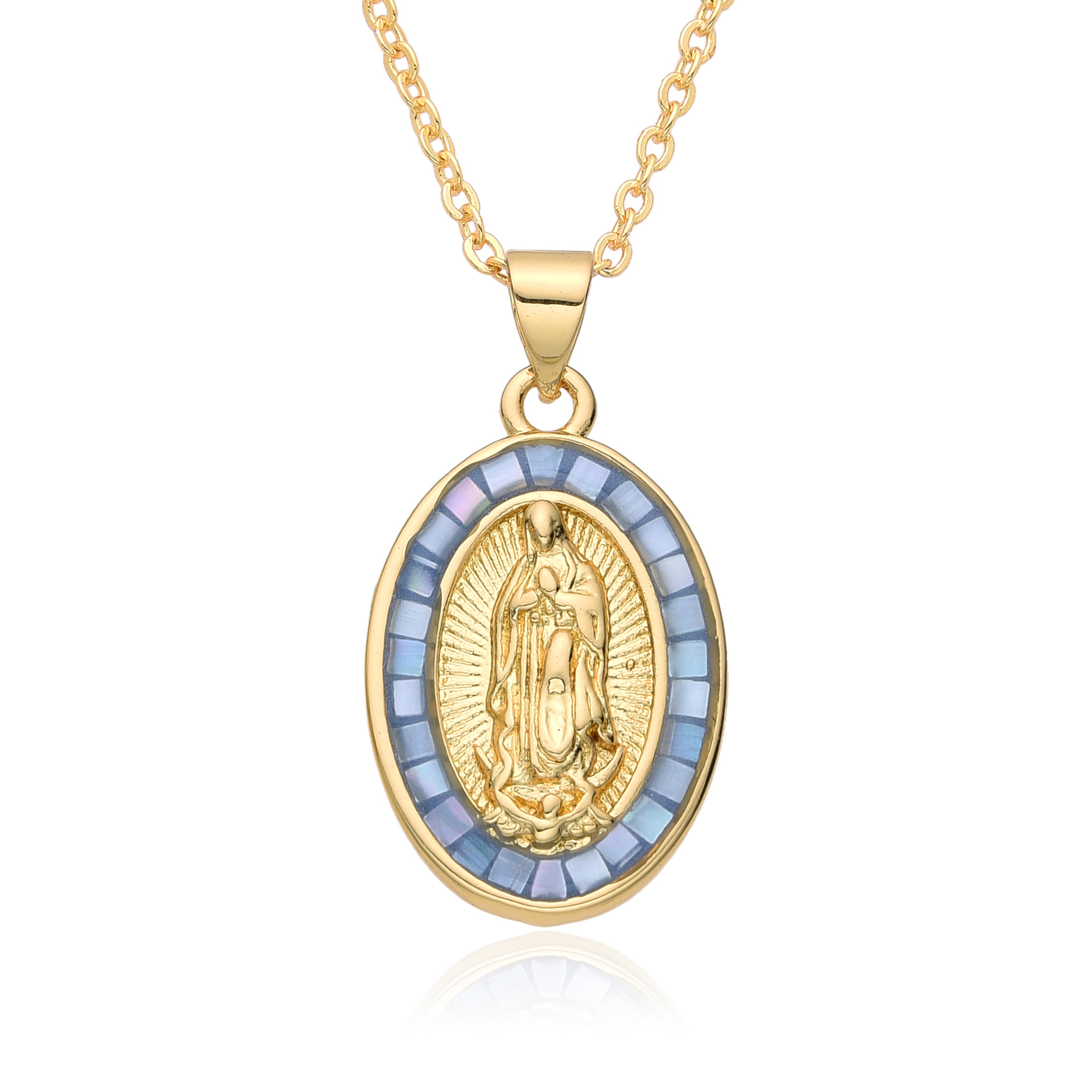 15g Weight Shell Inlay Material Pendant Necklace Classification cable chain Chain Type 1 Piece Quantity Daily Occasion Copper Material Portrait, Saint Benedict Pattern Women's Gender Plating, Inlay Design Retro Style Copper Retro Portrait Plating Inlay Shell Pendant Necklace 7