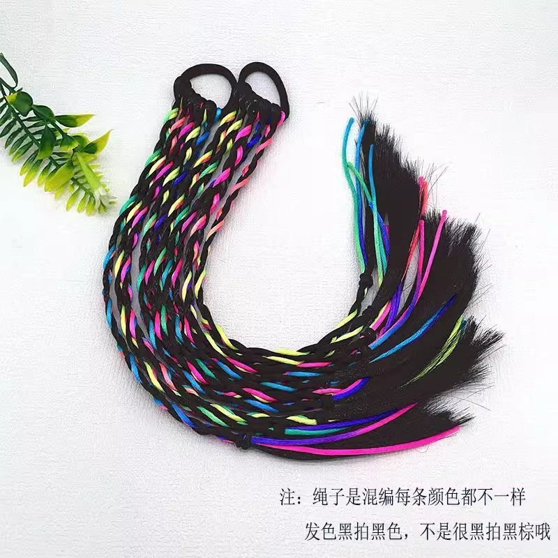 Trenza de cabello falso de color para niños Trenza de giro de tejido colorido femenino Trenza de boxeo de cuerda de color de cabello real completo de imitación Cola de caballo doble